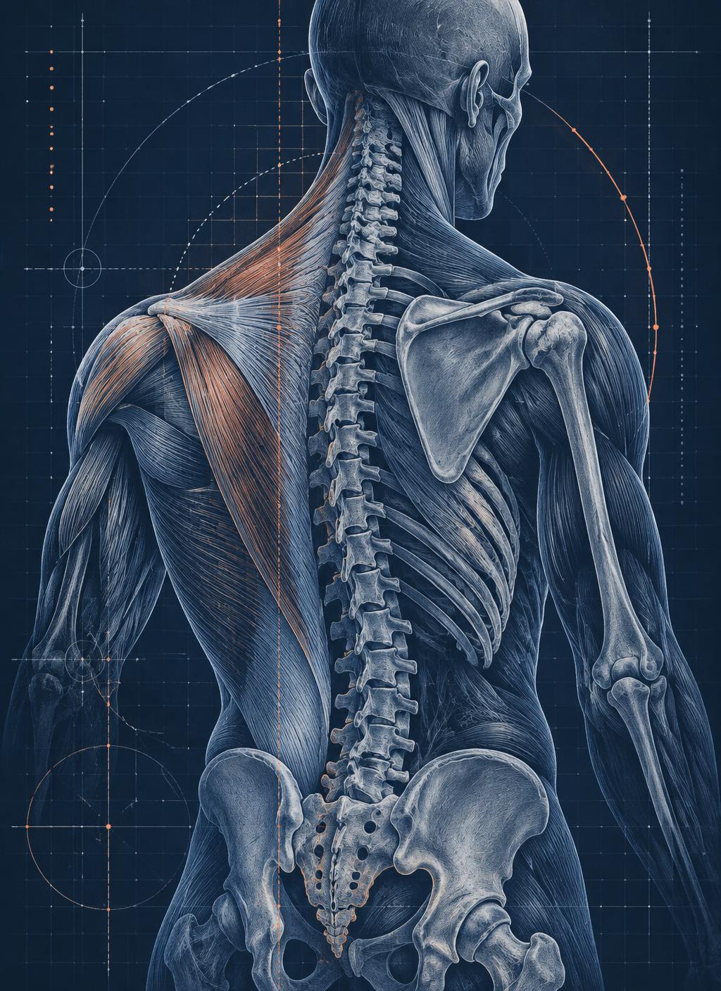 Anatomiczny blueprint kręgosłupa, barków i miednicy