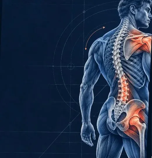 Anatomiczna ilustracja kręgosłupa, barków i miednicy